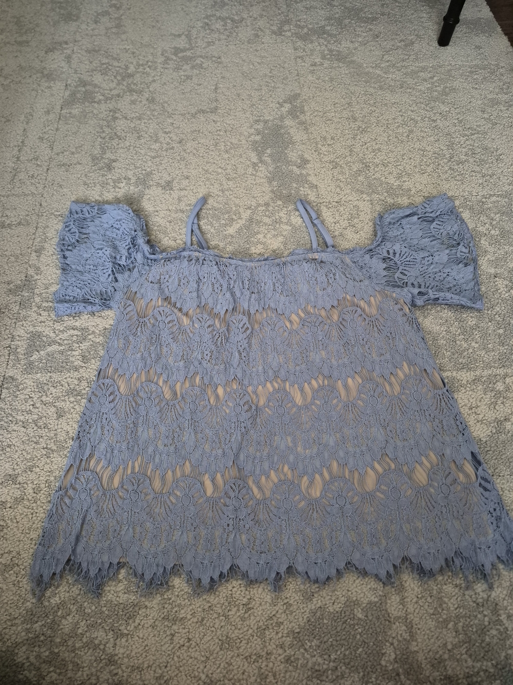 Blue Rain Sky Blue Lace Cold-Shoulder Blouse